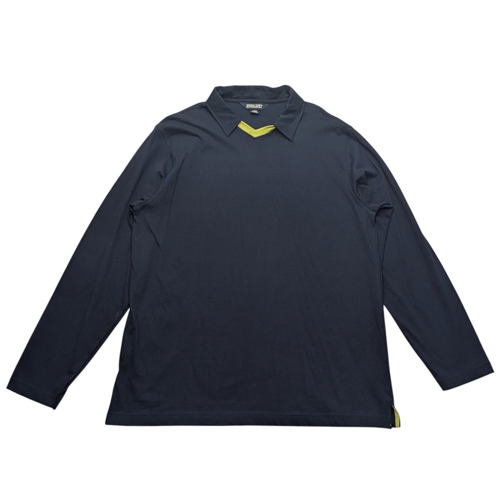 Lands' End Polo Shirt Mens L Navy Blue Long Sleeve Cotton V-Neck Insert Regular
